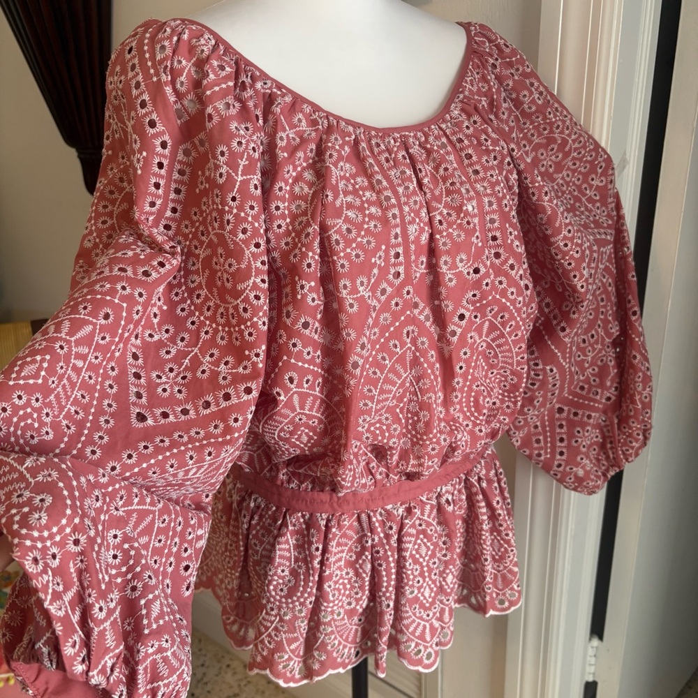 Elie Tahari Pink Eyelet Peasant Blouse - Picture 4 of 16